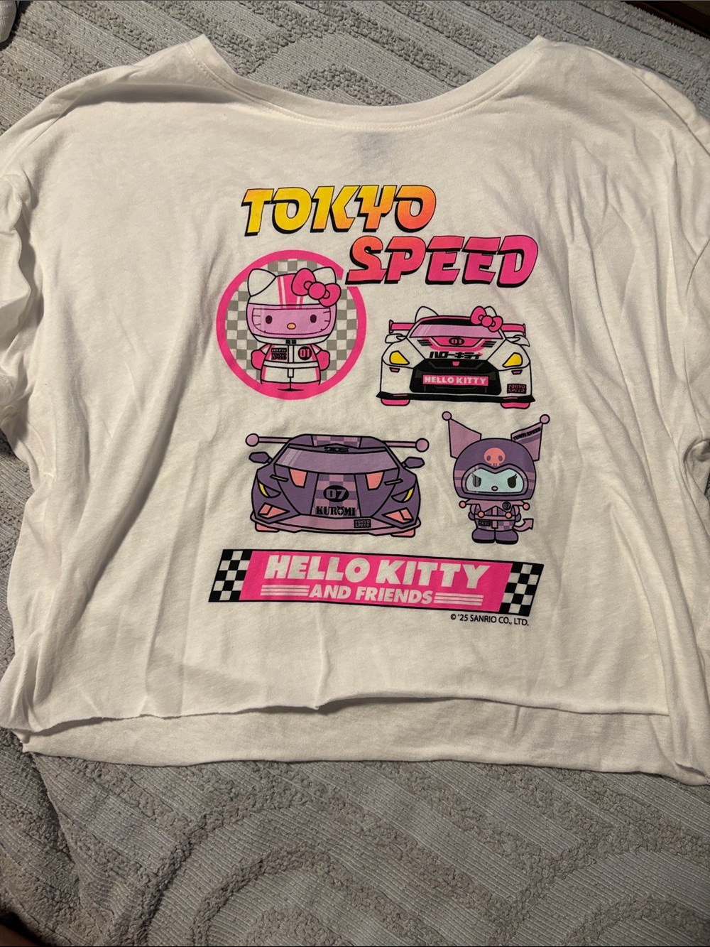 Sanrio Hello Kitty Racing Graphic Tee - White with Pink & Yellow